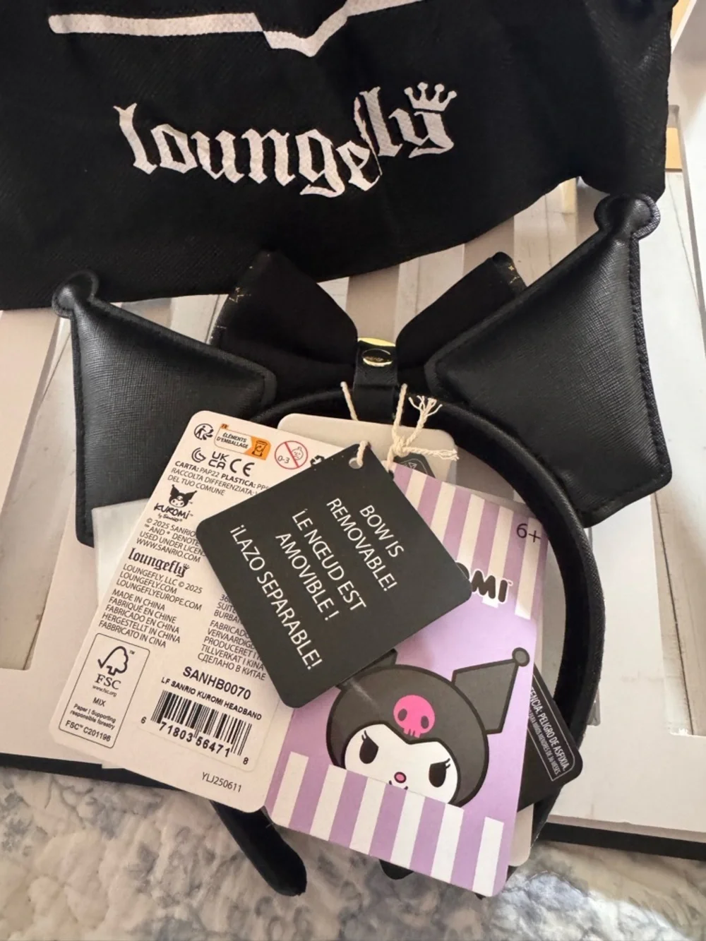 Loungefly Black Cat Ear Headband with Pink and Gold Bow